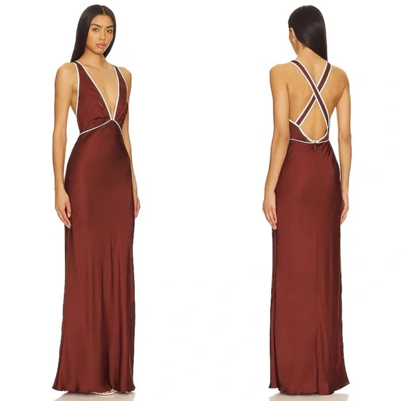 Shona Joy Belkis Contrast Plunged Cross Back Maxi Dress Size 4 NEW! With tags! - Picture 2 of 16